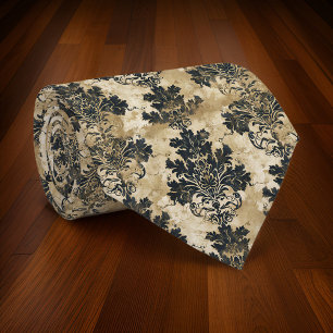 Cravate Luxueux ivoire damassé Elégant noir beige