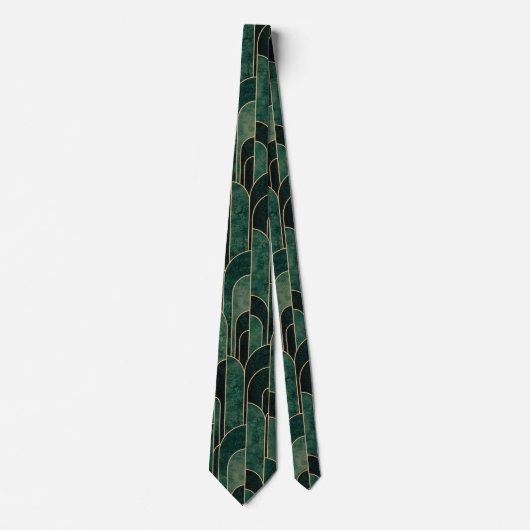 Cravate Luxueux Motif Art déco Vert et Or (Devant)