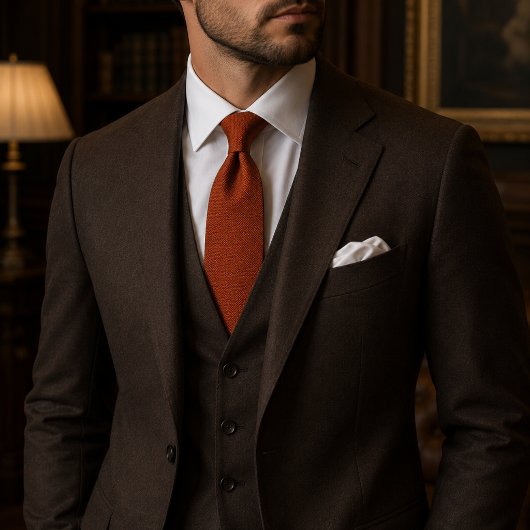 Cravate Luxueux Orange Brûlé Texturé