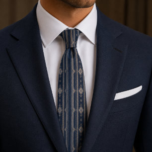 Cravate Luxueux Ornemental Élégant Bleu Marine Vintage