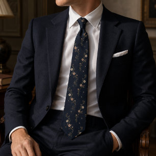 Cravate Luxueux Tie Fleur Japonais Sakura Fleur Bleu Marin