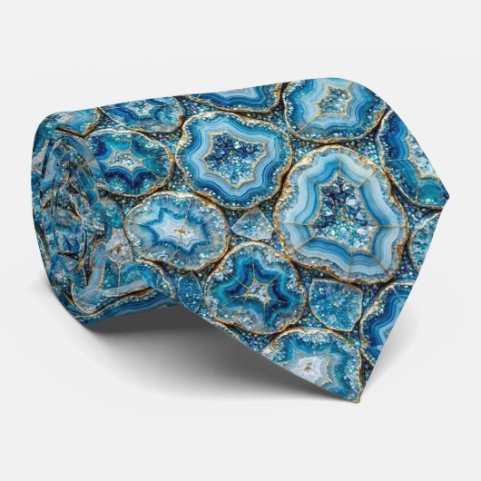 Cravate Luxury Faux Soie | Col Ocean Blue Geode (Roulé)