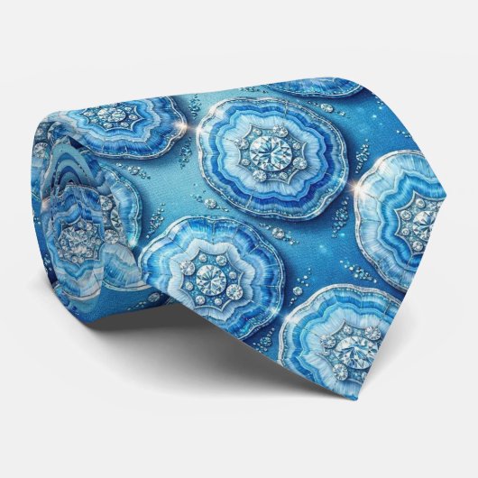 Cravate Luxury Faux Soie | Col Ocean Blue Geode (Roulé)