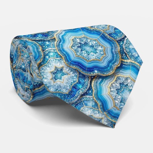 Cravate Luxury Faux Soie | Col Ocean Blue Geode (Roulé)
