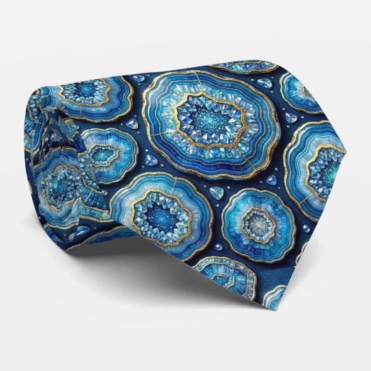 Cravate Luxury Faux Soie | Col Ocean Blue Geode (Roulé)