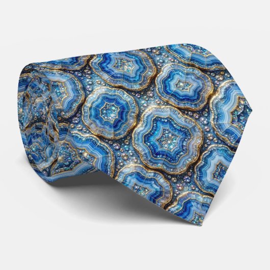 Cravate Luxury Faux Soie | Col Ocean Blue Geode (Roulé)