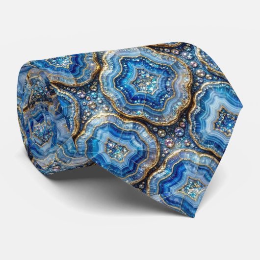 Cravate Luxury Faux Soie | Col Ocean Blue Geode (Roulé)