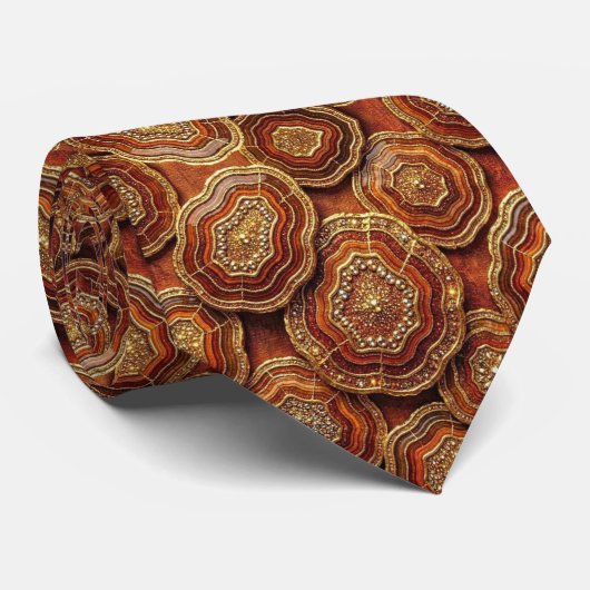 Cravate Luxury Faux Soie | Tie de cou Rust + Geode Or (Roulé)