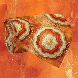 Cravate Luxury Faux Soie Tie de cou Rust + Geode Or