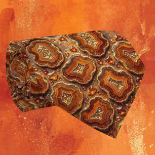 Cravate Luxury Faux Soie Tie de cou Rust + Geode Or