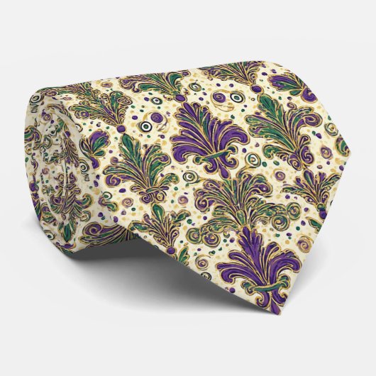 Cravate Luxury Mardi Gras Green Purple Gold Fleur De Lis (Roulé)