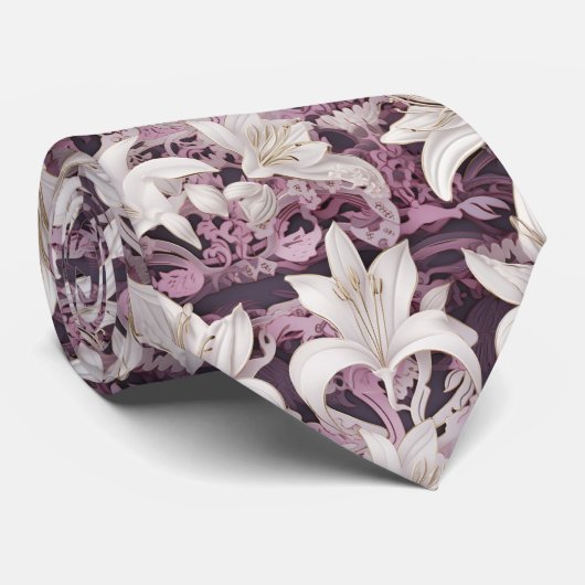 Cravate Lys rose-rose-blanc 3d (Roulé)