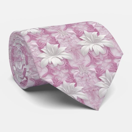 Cravate Lys rose-rose-blanc 3d (Roulé)