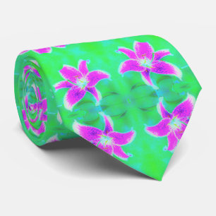 Cravate Lys Stargazer rose chaud sur turquoise et vert
