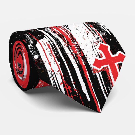 Cravate Macabre Elégance : Crânes et croix en Cha gothique (Roulé)