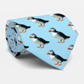 Cravate Macareux atlantiques motif bleu clair faune (Roulé)