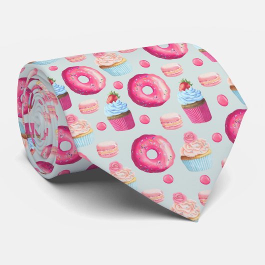 Cravate Macarons À Bain Et Motif À Cupcake En Aquarelle (Roulé)
