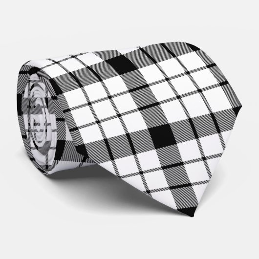 Cravate MacFarlane tartan noir blanc plaid (Roulé)