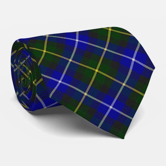 Cravate Macneil de Barra tartan bleu vert plaid (Roulé)