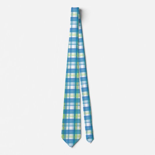 Cravate Madras Plaid Green et Blue (Devant)