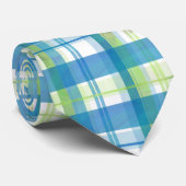 Cravate Madras Plaid Green et Blue (Roulé)