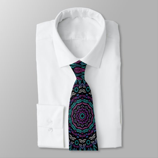 Cravate Magenta Bleu Turquoise Gothique Vitrage Mandala (Attaché)