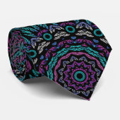 Cravate Magenta Bleu Turquoise Gothique Vitrage Mandala (Roulé)