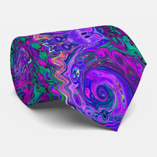 Cravate Magenta super rétro Abstrait et spirale violette (Roulé)