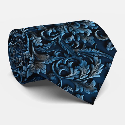 Cravate Magnifique cuir bleu faux tooled  (Roulé)