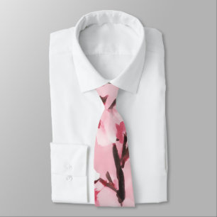 Cravate Magnifique Motif de peinture rose cerise en fleurs