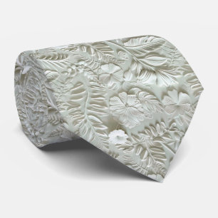 Cravate Magnifique motif floral blanc en faux cuir