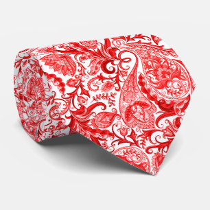Cravate Magnifique motif paisley floral rouge et blanc