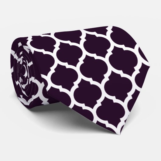 Cravate Magnifique Motif Quatrefoil Marocain Profond Viole (Roulé)