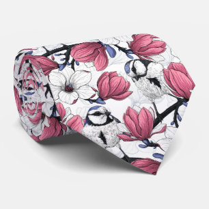 Cravate Magnolia rose et métis bleu