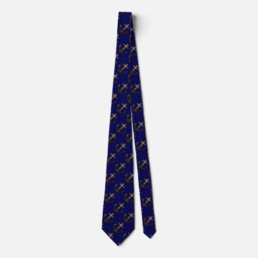 Cravate Maillot d'or Ancre bleu marine (2 côtés) (Devant)