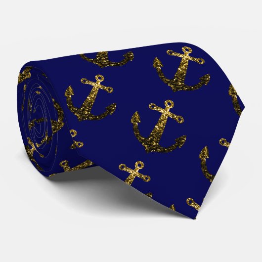 Cravate Maillot d'or Ancre bleu marine (2 côtés) (Roulé)