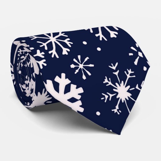 Cravate Main Drawn Snowflake Blizzard with Navy Classic Bl (Roulé)