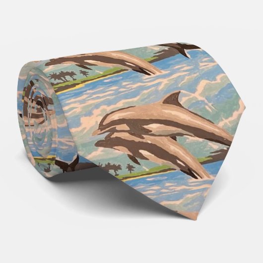 Cravate Main Painted by Number | Dolphins | (Roulé)