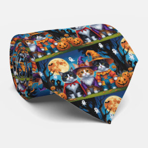 Cravate Maine Coon Chats Citrouille Halloween Funny