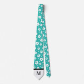 Cravate Maisières blanches et turquoise Necktie monogramme (Devant)