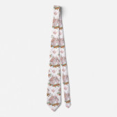 Cravate Maison de pain d'épices rose de Noël (Devant)