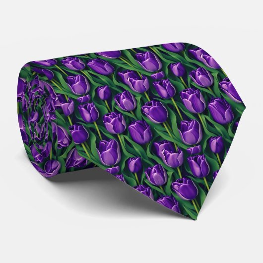 Cravate Majesté pourpre : Tulipes avec Arrière - plan vert (Roulé)