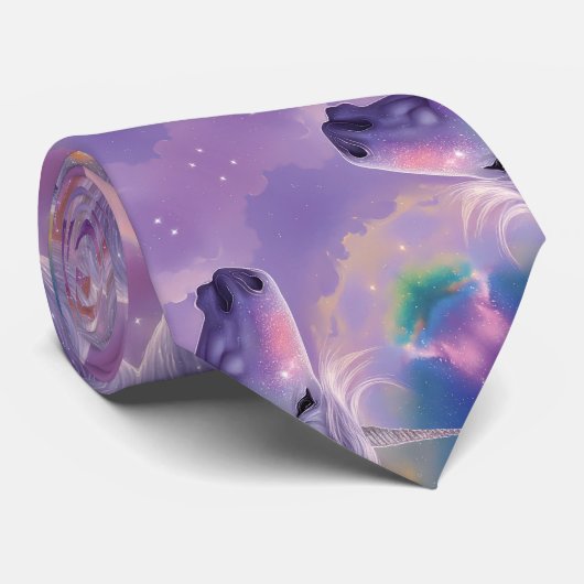 Cravate Majestic White Unicorn Rainbow Parties scintillant (Roulé)
