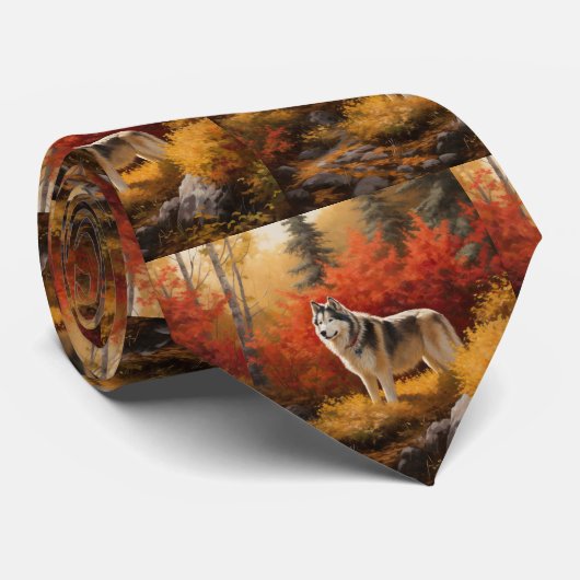 Cravate Malamute en Alaska à l'automne Feuilles automne in (Roulé)
