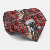 Cravate Malinois belge Noël plaid rouge noir (Roulé)