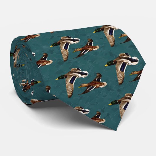 Cravate Mallard Canards en vol Turquoise (Roulé)