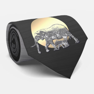 Cravate Maman et bébé éléphant dans le soleil couchant