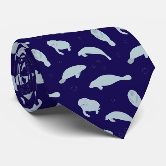 Cravate Manatee Sea Cow Bleu Motif (Roulé)