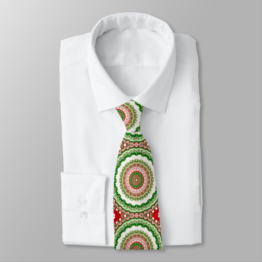 Cravate Mandala de Noël en rouge, vert et or chaud (Attaché)