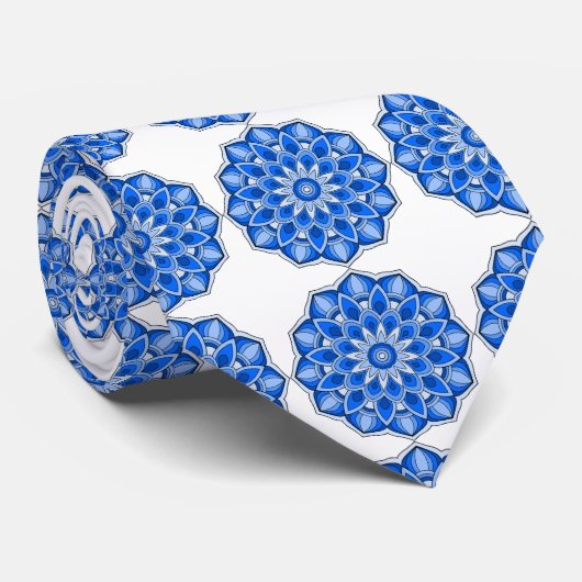 Cravate Mandala en bleu (Roulé)